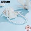WOSTU Real 925 Sterling Silver Shell Pearl Neckalce For Women Wedding Jewelry Pearl Charm Links Elegant Gift For Mom 5 8 Mm