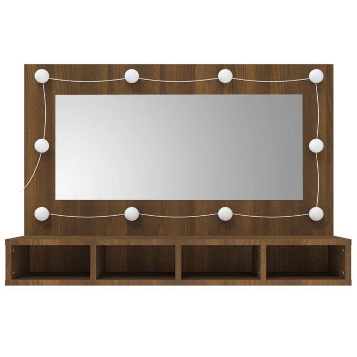 VidaXL Armoire à Miroir avec LED Armoire de Rangement Miroir de Maquillage Meuble de Salle de Bain Maison Intérieur Chêne 820459