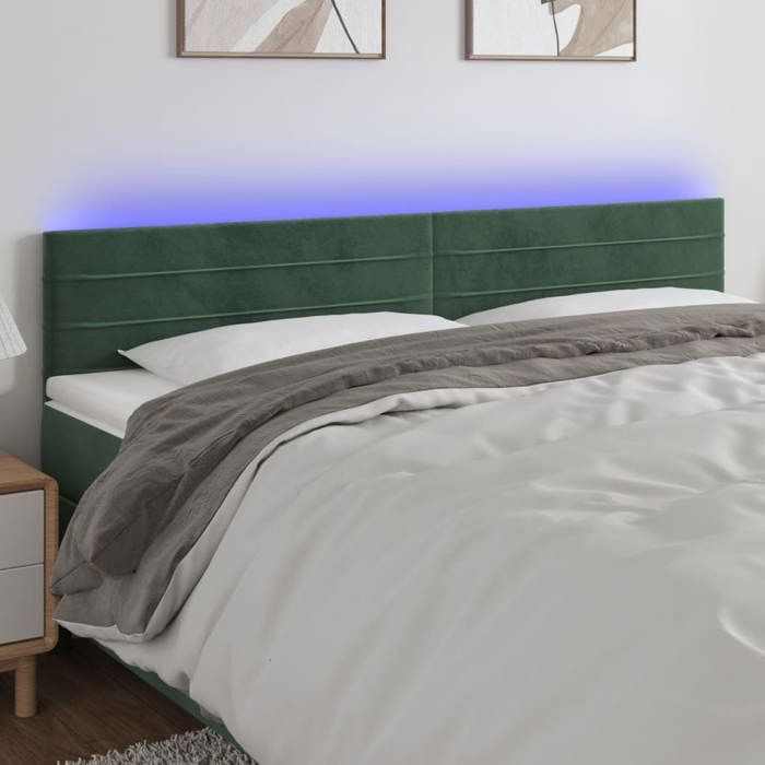 VidaXL Tête de Lit à LED Meuble de Chambre à Coucher Accessoire de Lit Double Tête de Cadre de Lit Intérieur Vert Foncé 3121809