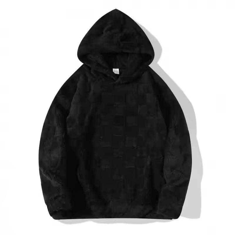 Men Hooded Sweater Fall and Winter New Foreign Trade Slim Round Neck Long Sleeved Square Plaid Casual Windbreaker Male Clothes
