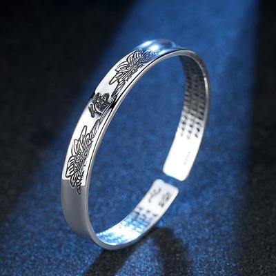 Weihua Lotus Heart Buddhist Language Tibetan Heart Sutra Silver Plated Bracelet Fashionable and Popular Imitation Thai Silver Bracelet for Women