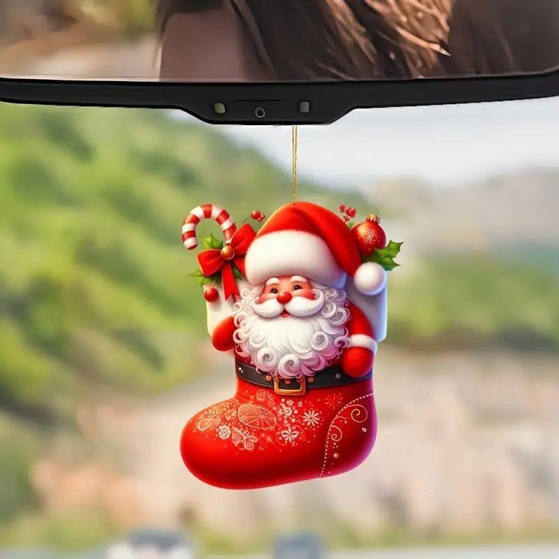 Car Santa Christmas Acrylic Pendants Cartoon Design Auto Decoration Festive