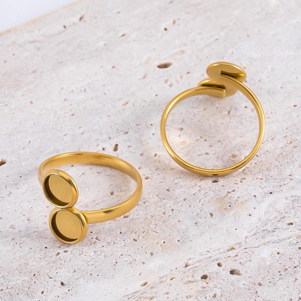 5 stuks Roestvrij Staal Verstelbare Dubbele Bezel Ringen Basis Goudkleurig Geschikt voor 6mm Cabochon Ring Setting Blanks Doe-het-zelf Sieraden Accessoires