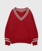 Kwinseulaebis Two Line Accentuated Loose Fit V-Neck Cotton Knit