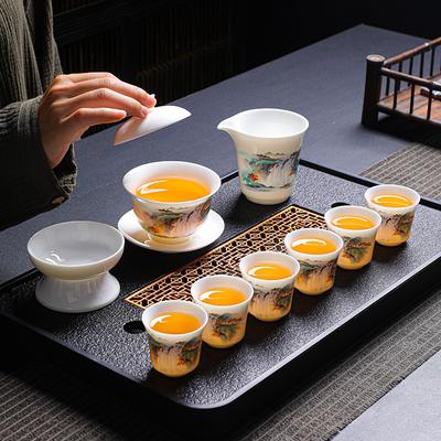 Ceramic White Suet Jade Porcelain Kung Fu Tea Set Business Company High-end Gifts