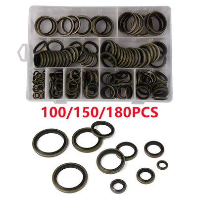 180/150/100PCS Metal Rubber O Ring Oil Resistance O-Ring Washer Gasket Seals Watertightness Assortment Different Size With Box