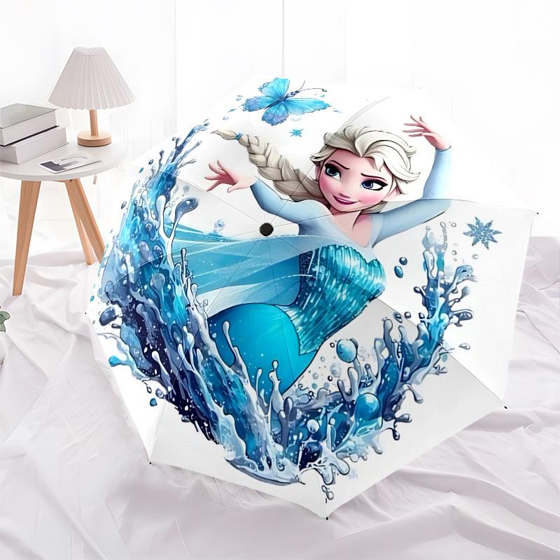 Frozen Elsa, Water Splash Themed Automatic Opening and Closing Umbrella, Brightly Colored 8-rib Portable Umbrella, Suitable for Men and Women, A Perfe