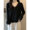 Black V-neck Fall and Winter Underwear Long Sleeved Top Lace
