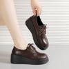 Women's Spring and Autumn Work Shoes Thick-Soled Leather Shoes Women's Platform Lace-up Wedge Heel Single Shoes Commuter Shoes