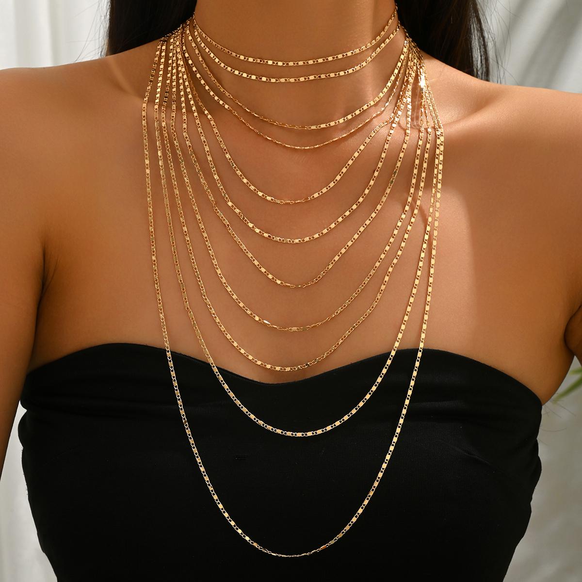 Gold Tone Multi Strand Layered Statement Necklace Adjustable Waterfall Design for Women Evening Party Daily Wear