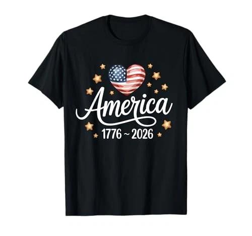 Pretty Flag Heart 1776 2026 July 4th 250th Birthday T-Shirt M
