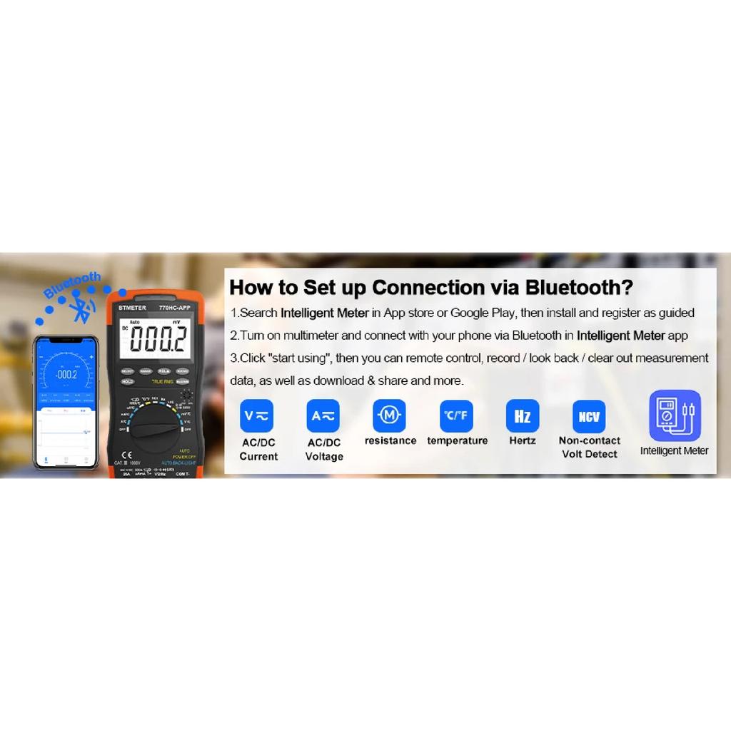6000 Counts Bluetooth Digital Multimeter, Auto-ranging TRMS Volt Meter for AC/DC Voltage, Current, Resistance, Diode Test