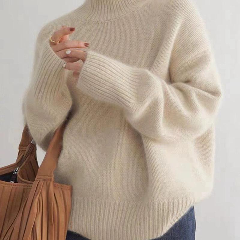 Autumn and Winter Thickened High Neck Women Loose Versatile Knitted Pullover Sweater Lazy Wind Bottoming Shirt Outside Wear Female