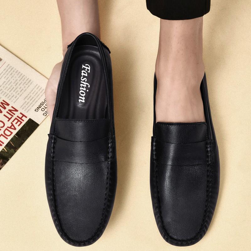 Men s Large Leather Moccasins - Handmade Cowhide Slip-On Casual Driving Shoes for Spring 40 чёрный