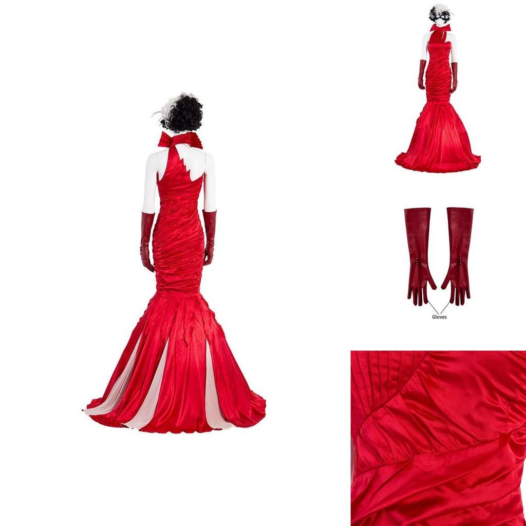 Exquisite Cruella De Vil Kuyla Cosplay Costume Set With Elegant Gown And Accessories
