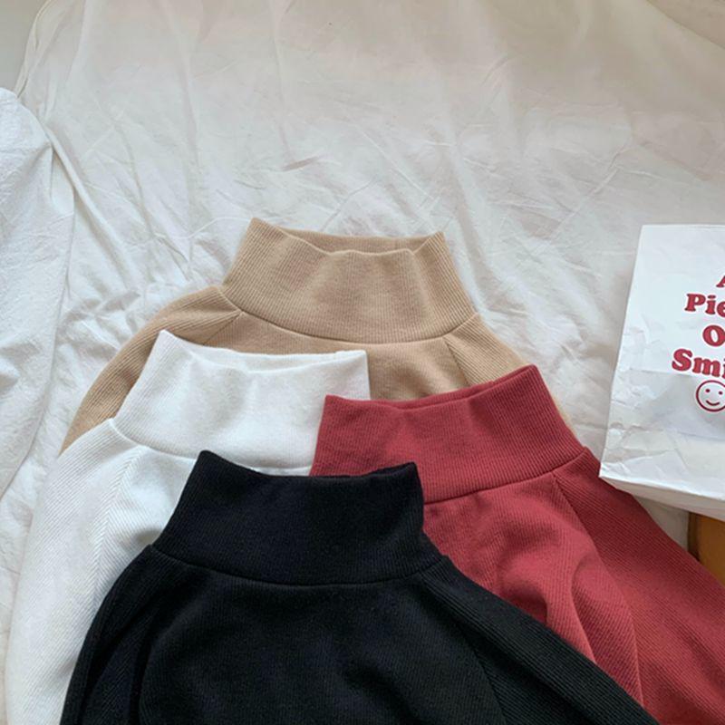 Korean-Style Autumn Loose Mid-High Neck Long Sleeve Shirt for Women - Solid Color Trendy Base Layer.