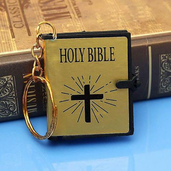 1Pc Mini Portable English Holy Bible Pendant Keychain Key Ring Holder Bag Decor