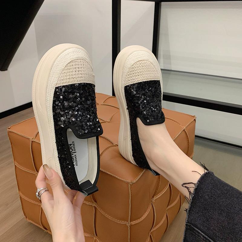 Spring 2024 New Thick-soled Sequined Fisherman Shoes Tide Korean Version of Versatile Height-increasing Women's Single Shoes Fashion Loafers Tide