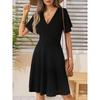 QICED Fashion Summer Spring  V-Neck Short Sleeve Casual Dresses