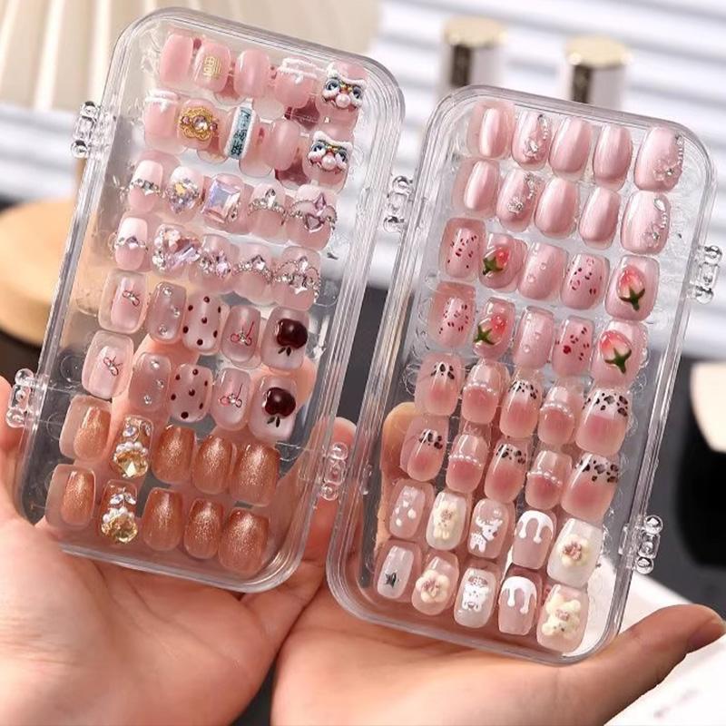 Transparent Three-Fold Press-On Nail Storage Boxes Plastic Multi Functional Jewelry Box Organizer for False Nails Display Tools