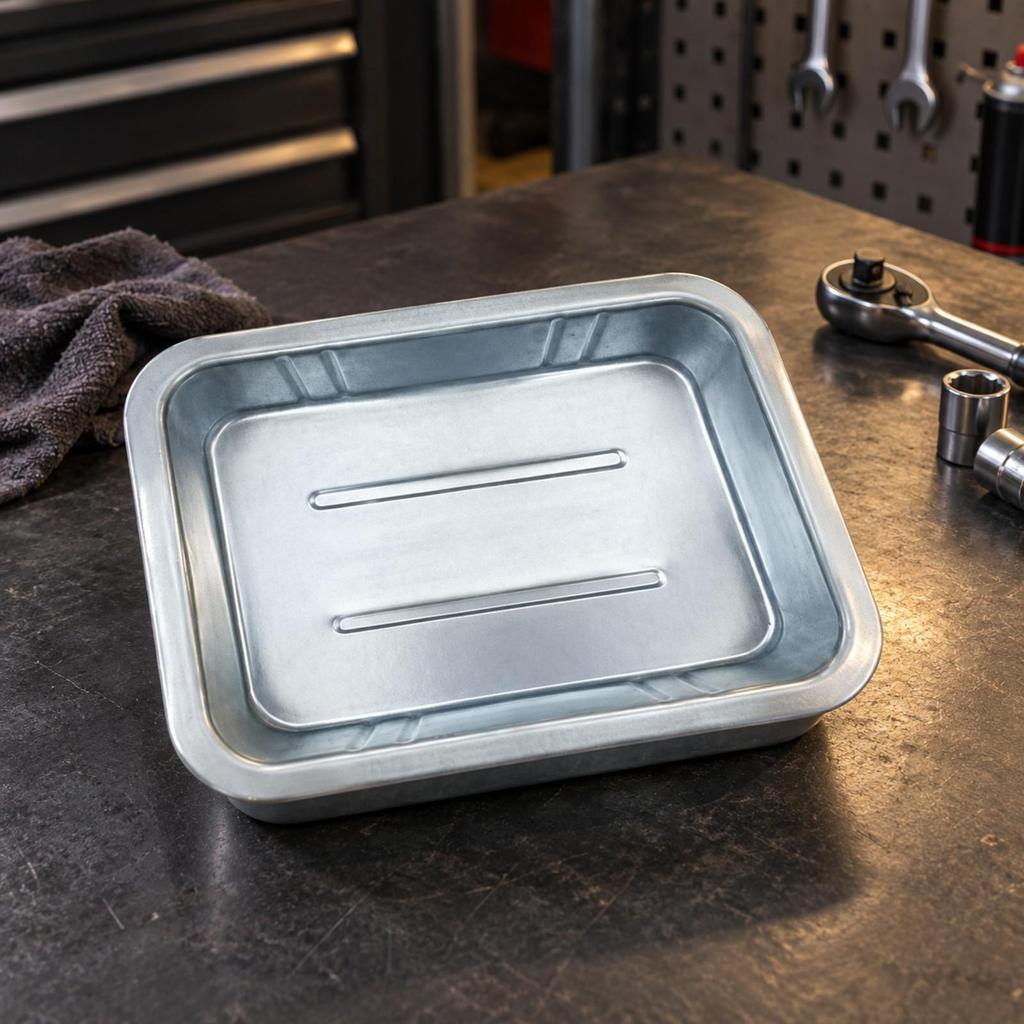 Rectangular Oil Drain Pan with Rounded Corners Sturdy Leak Tray Anti-Spill