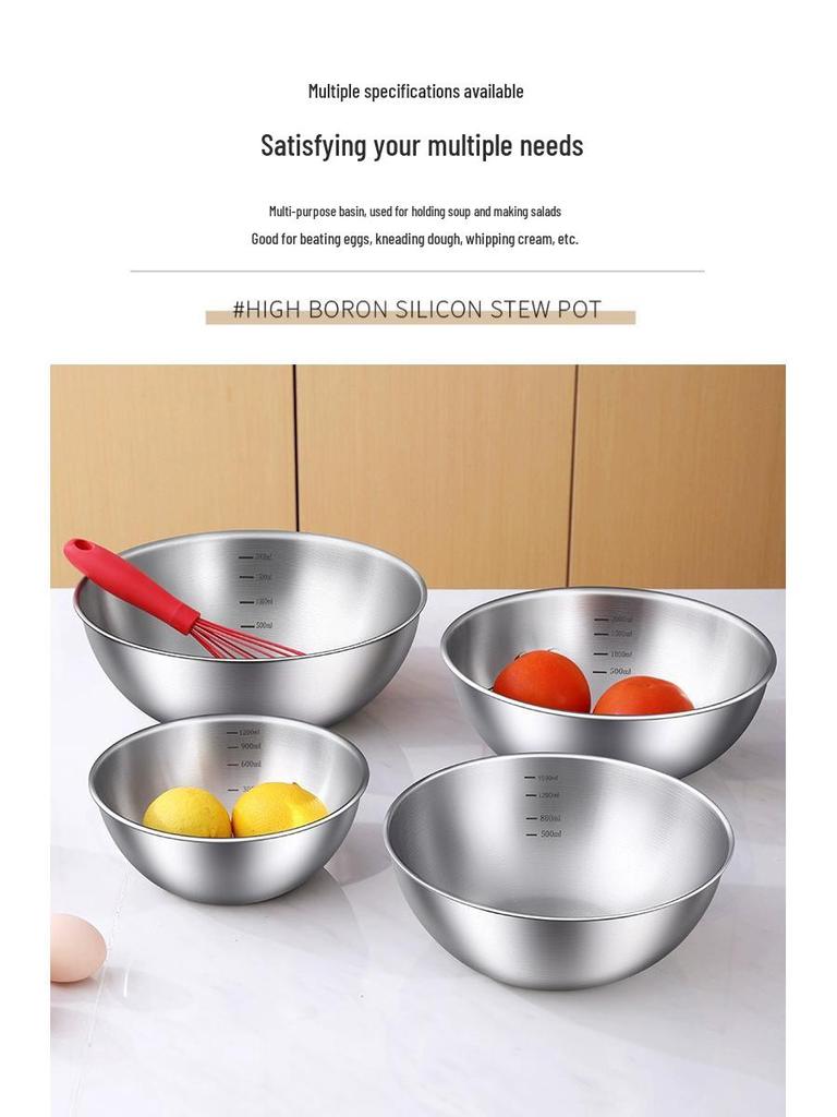 304 Stainless Steel Kitchen Basin: Wash Veggies, Knead Dough, Beat Eggs, or Mix Salads. Thick, Durable Design for Household Use.