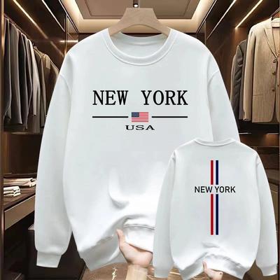 Mens Tracksuit O Neck Loose Tops New York Printed Sweatshirt Casual Versatile Pullover Daily Comfort Jogging Clothing Streetwear