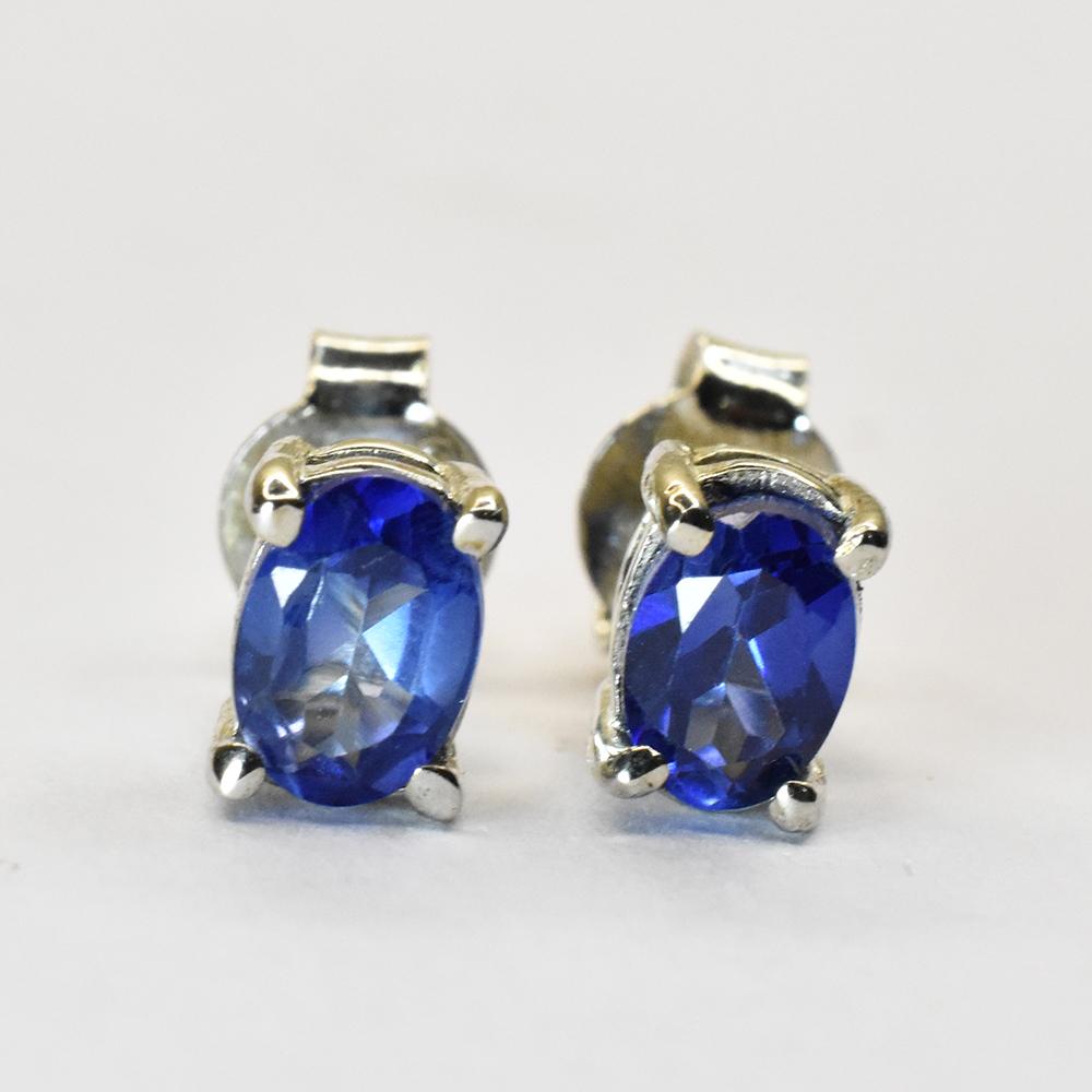 NATURAL Blue Tanzanite 6mm X 4mm Stud Earring 925 Sterling Silver CERTIFIED
