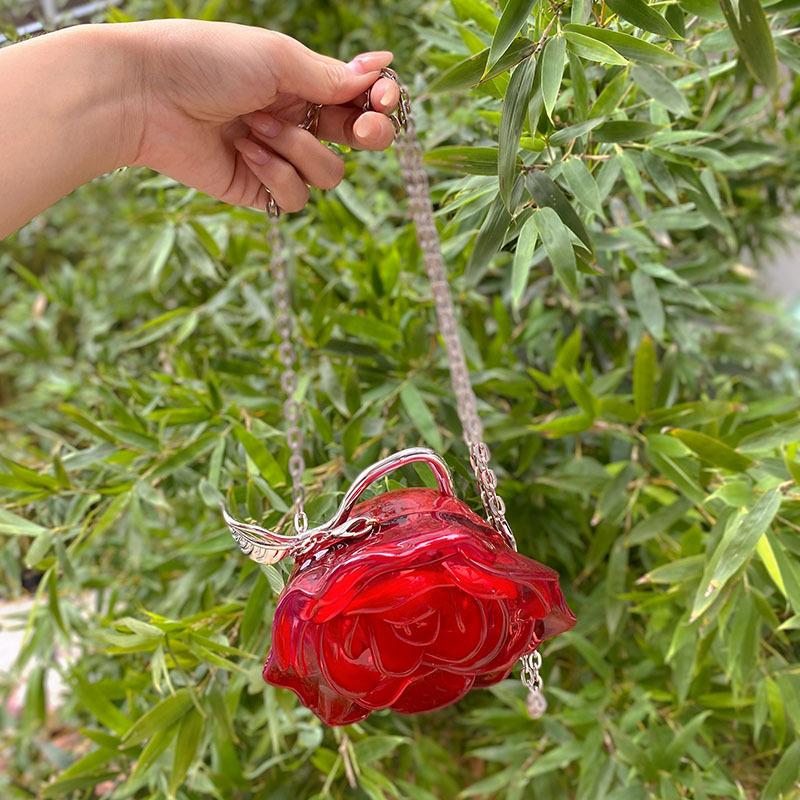 Clear Acrylic Rose Clutch Ladies Evening Bags for Women Handbag Candy Color Flower Shaped Shoulder Crossbody Bag Wedding Purse