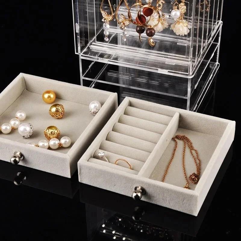 Multifunctional Transparent Jewelry Box Dustproof Display Stand Three-dimensional Large Capacity Necklace Earring Storage Box