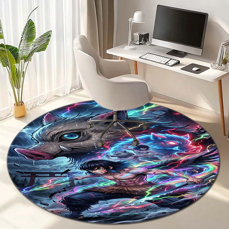 Classic Japanese-style Cartoon Demon Slayer Round Rug, Home Soft Decorative Anti-slip Yoga Mat and Chair Mat, Outdoor Floor Mat Carpet K27