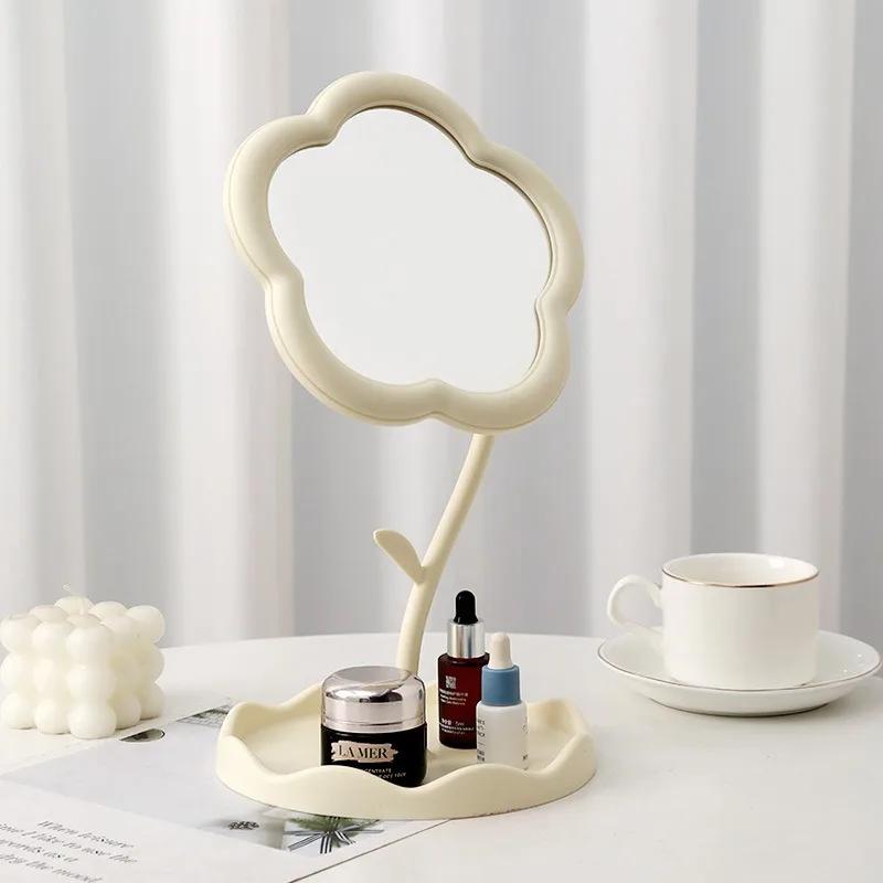 Sunflower Makeup Mirror for Students Desktop Flower Beauty Mirror Girl Dressing Table with Hanging Jewelry
