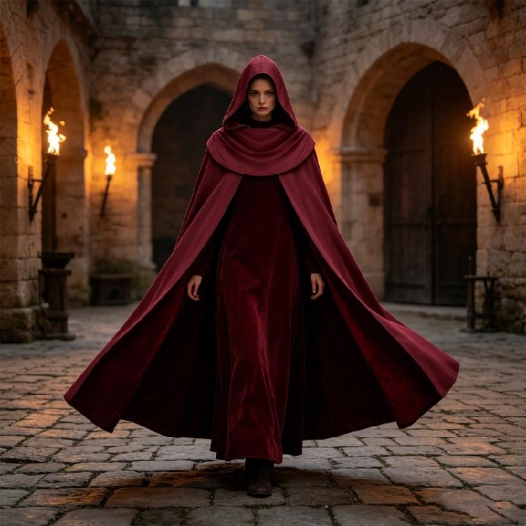 Renaissances Cloak Halloween Medieval Costume Cosplay Hooded Cape for Kids Adult Thin Cape Cloak Gifts