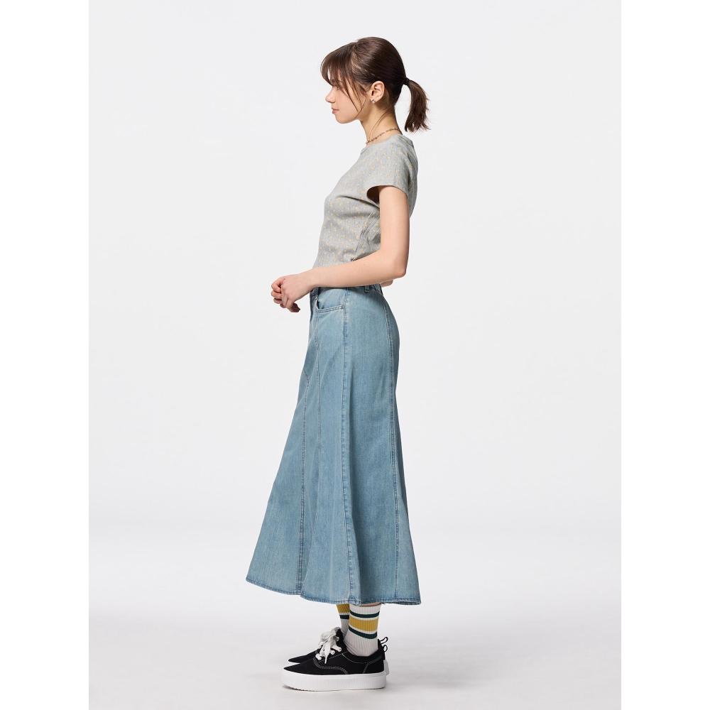 GU by Uniqlo Light Denim Flared Maxi Skirt+ec  Short Length 