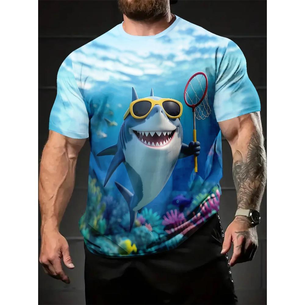 Funny Ai Shark Pattern T Shirt For Men Marine Animal 3D Printed Tees Tralalero Tralala Short Sleeve Round Neck Tops T-Shirts