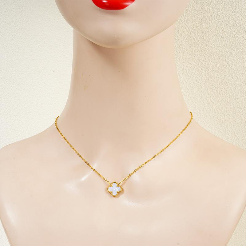 

13 мм высококачественное ожерелье из титановой стали с четырьмя листами клевера не теряет цвет женское ожерелье цепочка на ключицу Lucky Grass 18K белый