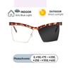 Square Eyebrow Frame Hyperopia Eyewear Photochromic Anti Blue Light Computer Women Reading Glasses 0 to +600