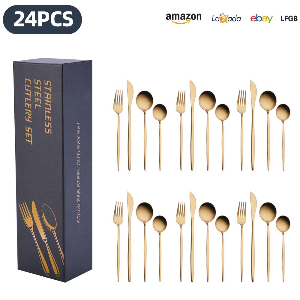 25 Years of New Stainless Steel Tableware Set, Tableware Portuguese Knives, Forks and Spoons 24-piece Gift Box Set