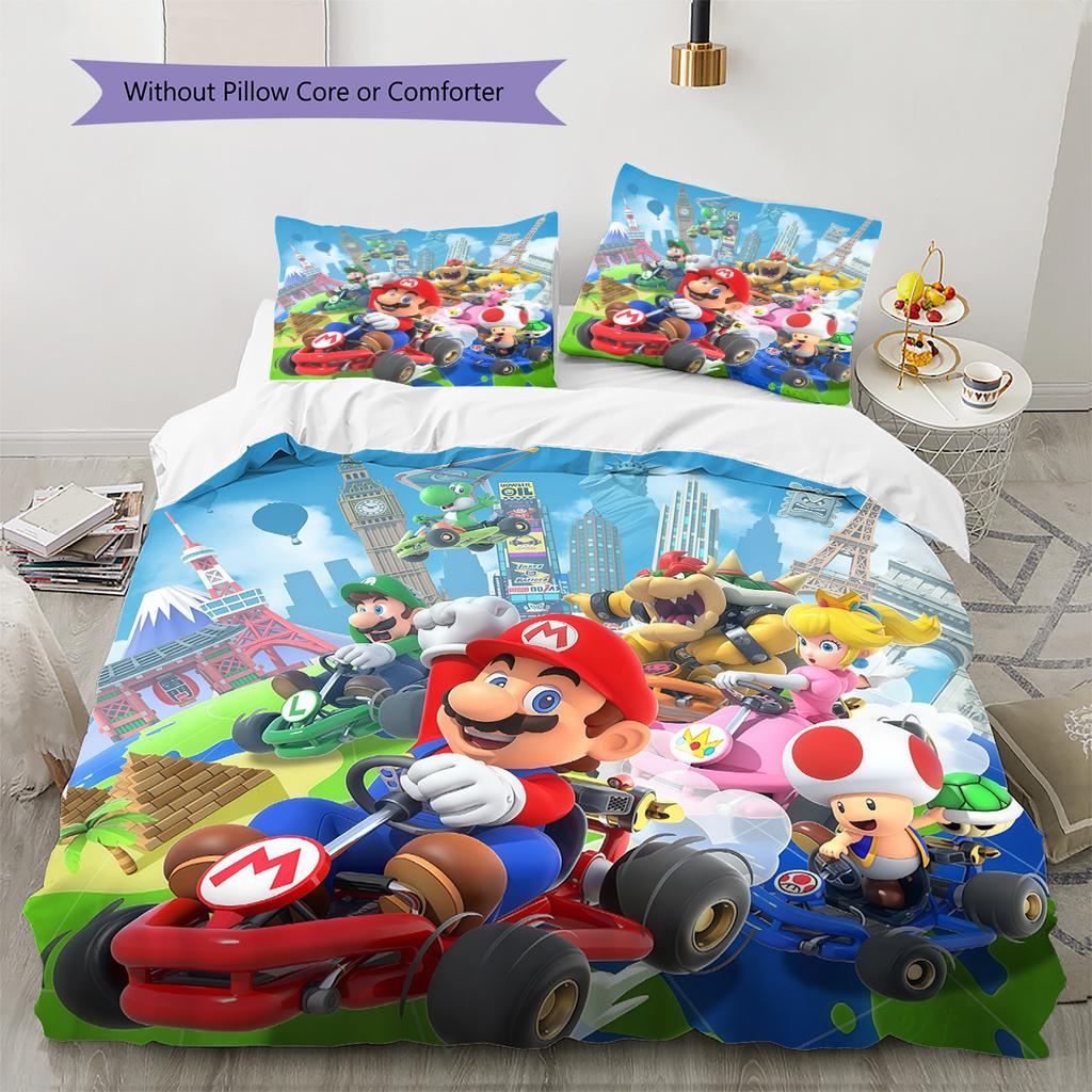 Super Mario Cartoon Game Bedding 3 Piece Set Soft Breathable Duvet Cover & Pillowcases Children Bedroom Home Decor