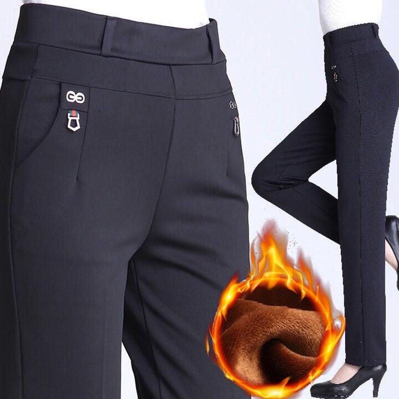 Nuovi Pantaloni da Donna Autunno Inverno Aggiungono Velluto Pantaloni Mom Vita Alta Elastica Pantaloni Casual da Donna Dritti Larghi