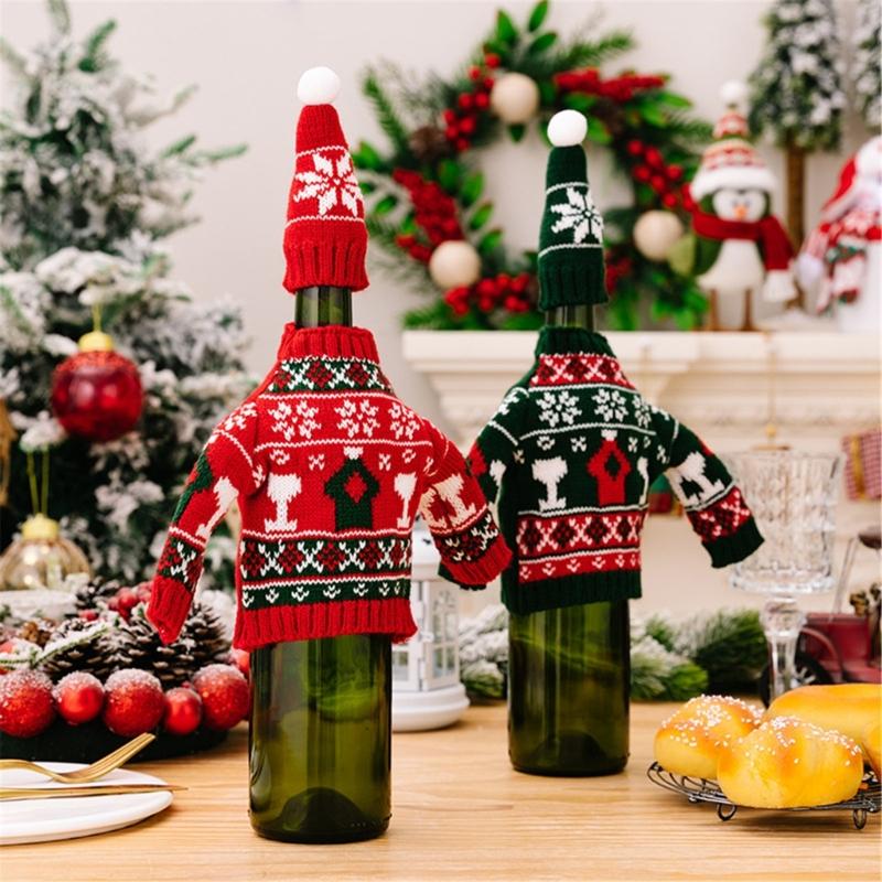 Christmas Decorations Wine Bottle Cover Knitted Wine Bottle Bag Christmas Party Ornaments