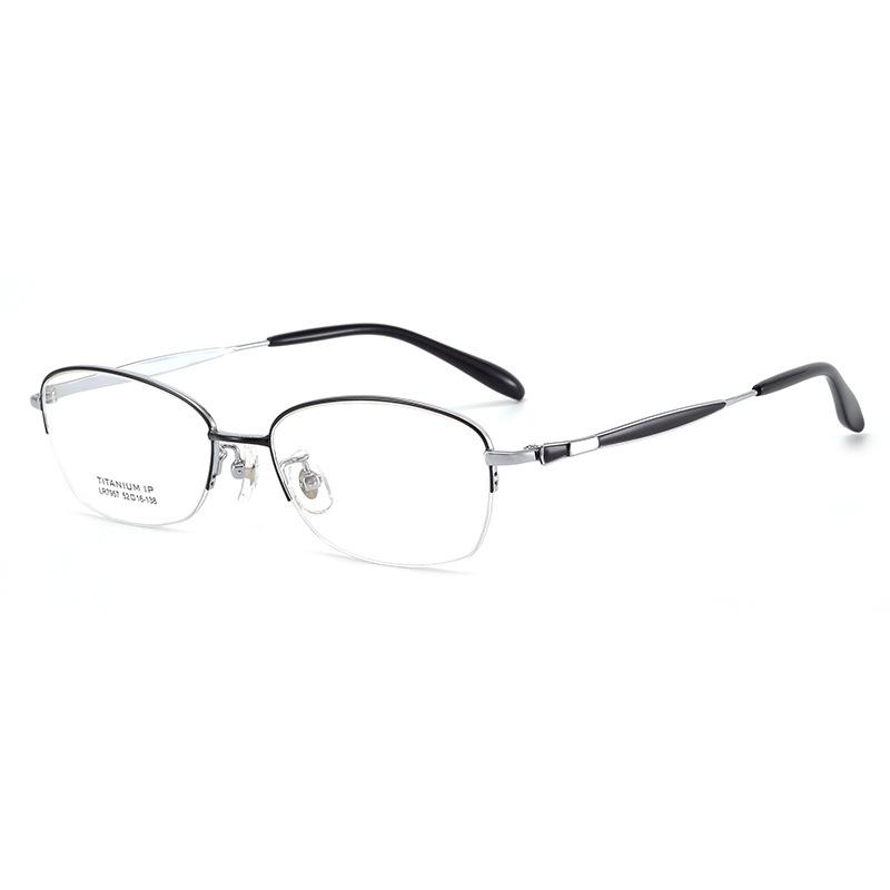

Оправа для очков с полуободковой оправой из чистого титана в стиле ретро для миопии - Универсальная и стильная чёрный/серебряный