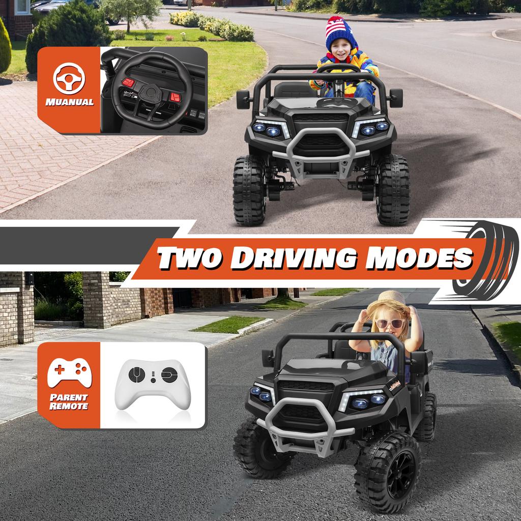 Joyracer 24V Ride on Toys 4WD 2 Seater Ride on Car Truck with Remote Control, Electric Car for Kids w/ Dump Bed/ Shovel,
