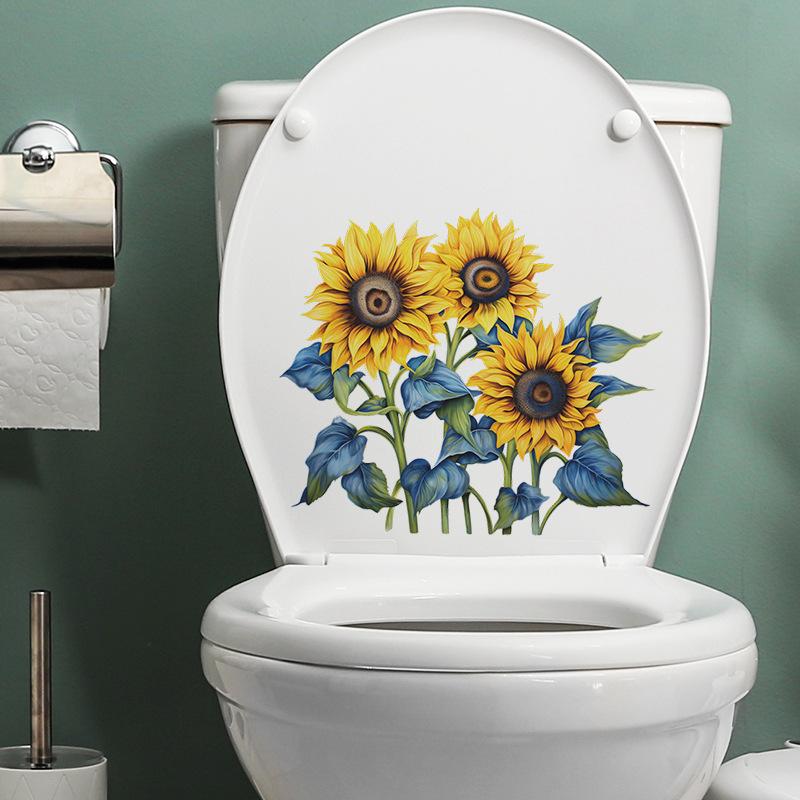 Painted To Sunflower Toilet Stickers Bathroom Bathroom Beautify Decorative Wall Stickers Self-adhesive