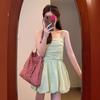 Green Floral Off-the-shoulder Dress Women's Summer Small Tube Top Suspender Skirt Waist Bud Puffy Skirt Short Skirt