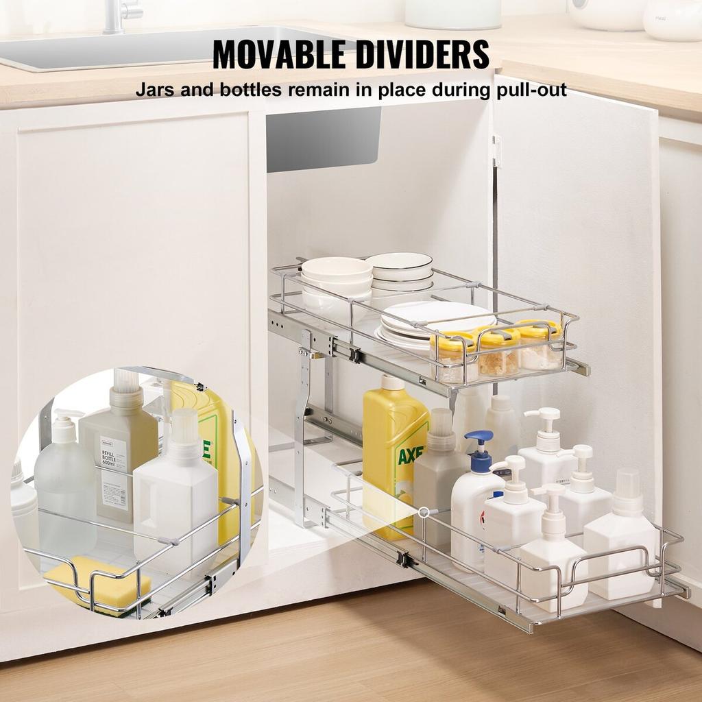 2-Tier Wire Pull Out Cabinet Under Sink Organizer 12"x21" Drawer Basket