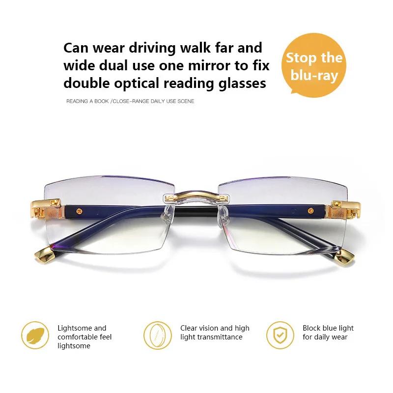 Blaulichtfilter Randlose Lesebrille Damen Herren Luxus Metall Ultraleicht Alterssichtigkeit Brille Rahmenlos Lesebrille