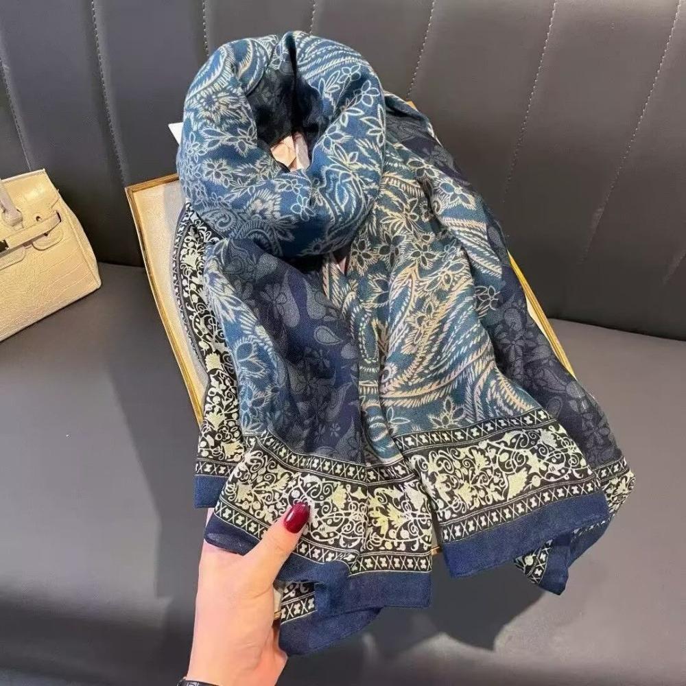 180X85Cm Retro Cashew Flower Scarf Women'S All-Season Cotton And Linen Feel Large Scarf Warm Sun Protection Neck Shawl Hijab