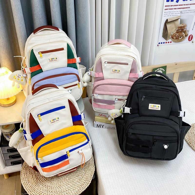 Schoolbag Contrasting Color Girl Backpack American Retro Large-capacity High School Student Schoolbag Harajuku Student Travel Backpack