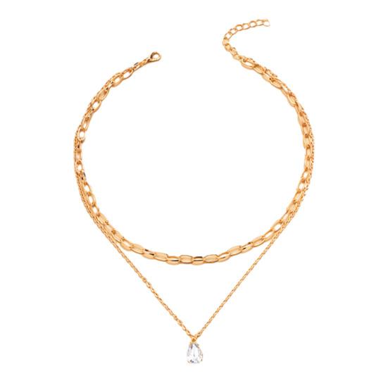 Cubic Zirconia Drop Necklace, Double-Layered Chain Necklace, Elegant Chain Choker Water Drop Pendant Necklace, Jewelry Gift for Women Wife Her
